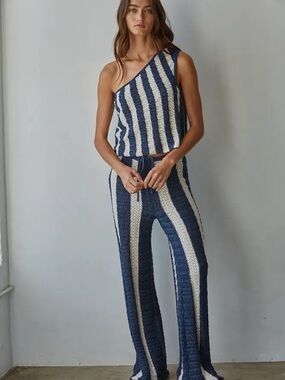 NWOT Free People Joan Fauxchet 2pc Set Wide Leg Pants One Shoulder Top